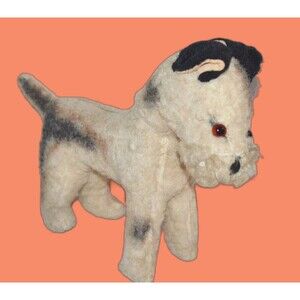 Vtg Terry Terrier Dog MCM Plush Stiff Stuffing Carnival? prize sawdust?
